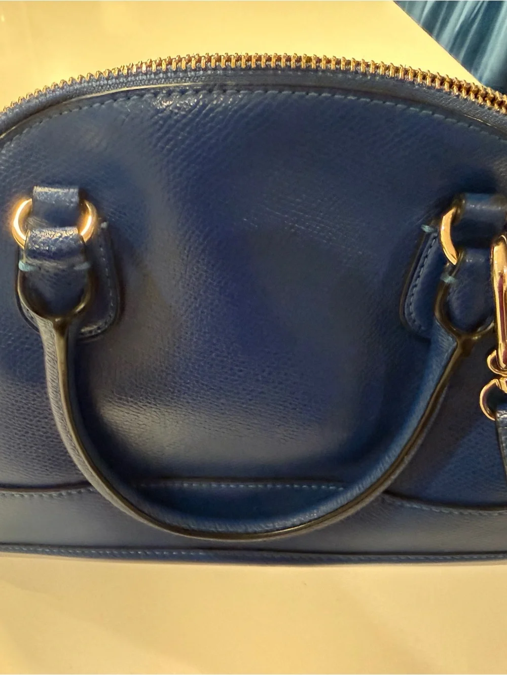 Coach Blue Crossgrain Leather Mini Dome Satchel Crossbody Bag with Gold Hardware